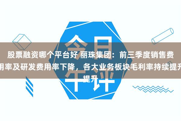 股票融资哪个平台好 丽珠集团：前三季度销售费用率及研发费用率下降，各大业务板块毛利率持续提升